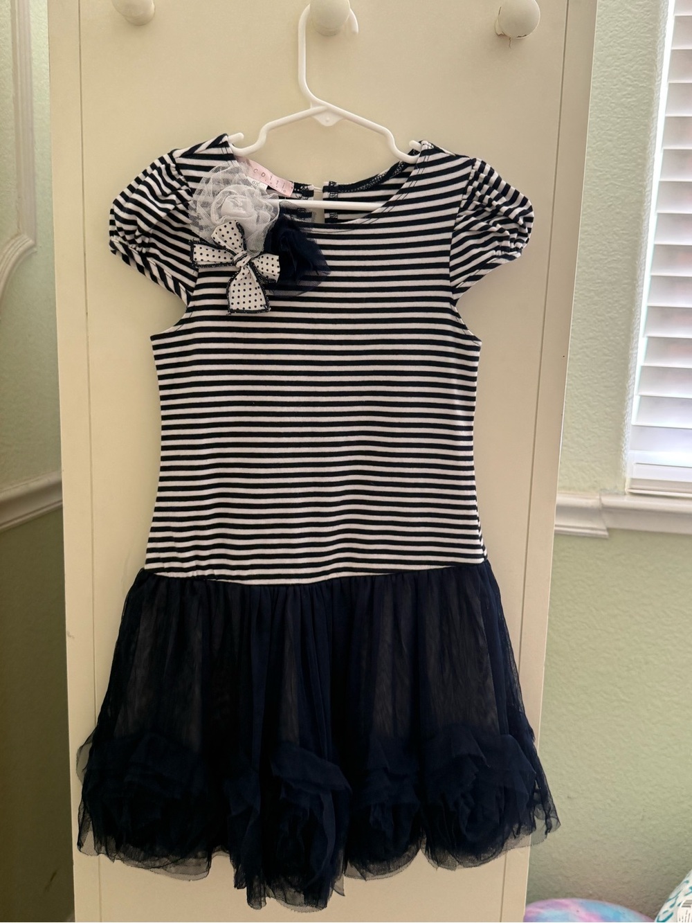 Biscotti Navy and White Striped Tulle Dress for Girls